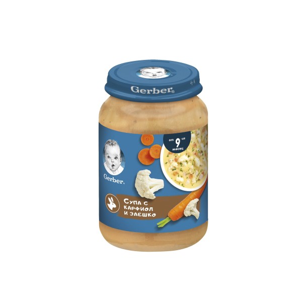 Nestle Gerber супа с карфиол и заешко пюре за бебе 9 + месеца 0.190 кг.