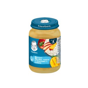 Nestle Gerber десерт ябълки манго и праскова с извара пюре за бебе 6 + месеца 0.190 кг.