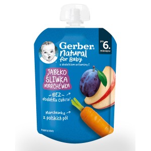 Nestle Gerber Natural for baby пюре от ябълка, слива и морков за бебе 6 + месеца 0.080 кг.