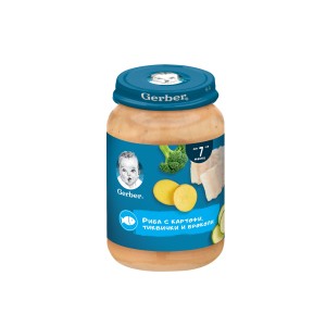 Nestle Gerber пюре с риба, картофи и тиквички за бебе 7 + месеца 0.190 кг.