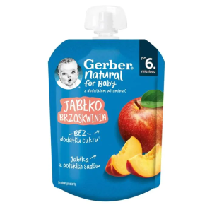 Nestle Gerber пауч ябълка и праскова за бебе 6+ месеца 0.080 кг.