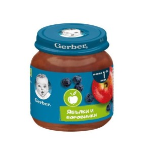 Nestle Gerber пюре от ябълка и боровинка за бебе 6+ месеца 0.125 кг.