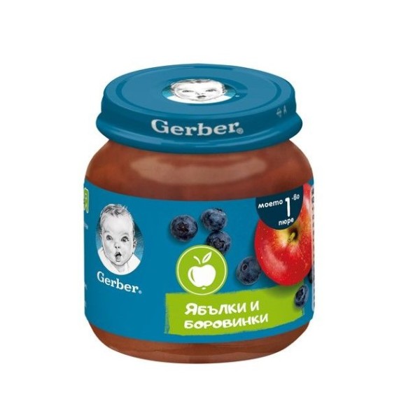 Nestle Gerber пюре от ябълка и боровинка за бебе 6+ месеца 0.125 кг.