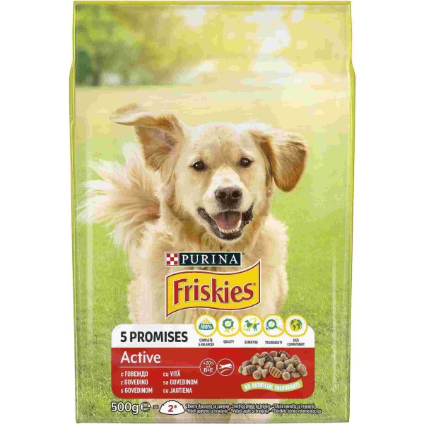 Purina FRISKIES суха храна с говеждо за активни кучета 0.500 кг.