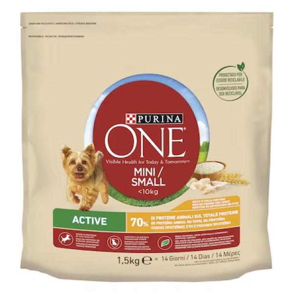 Purina ONE MINI суха кучешка храна с пиле и ориз 1.5 кг.