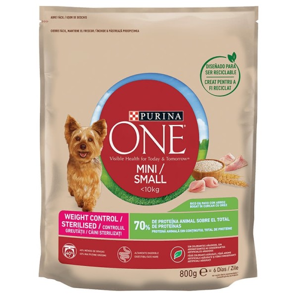 Purina ONE MINI суха кучешка храна с пуешко и ориз 0.800 кг.